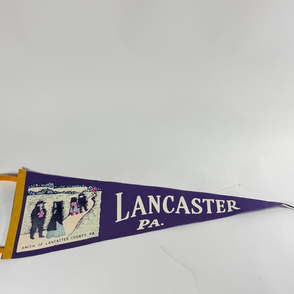 Vintage Lancaster PA Pennant Amish Lancaster County Purple Yellow Felt Souvenir